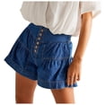 thumbnail image 1 of Stretchy Ripped Jeans Shorts for Women High Waisted Floral Ruffle Denim Elastic Waist Summer Fashion Bottoms Trendy Casual Shorts with Pockets S-XL, 1 of 7