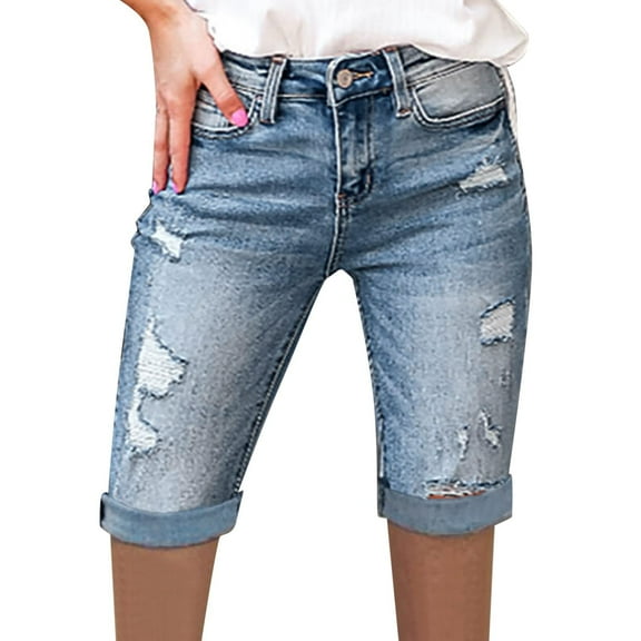 Stretchy Ripped Jeans Shorts for Women High Waisted Summer Pant Sexy Jean Slim Ripped Pant Summer Loose Trendy Casual Shorts with Pockets S-2XL