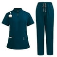 thumbnail image 1 of Stretchy Scrubs for Women Set Wide Leg Jogger Nurses Uniform Cargo Work Stretch Tall Wide Leg Scrubs Set Dark Green L, 1 of 2