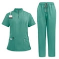 thumbnail image 1 of Stretchy Scrubs for Women Set Wide Leg Jogger Nurses Uniform Cargo Work Stretch Tall Wide Leg Scrubs Set Mint Green L, 1 of 2