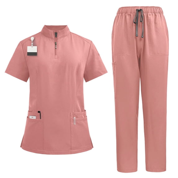 Stretchy Scrubs for Women Set Wide Leg Jogger Nurses Uniform Cargo Work Stretch Tall Wide Leg Scrubs Set Pink XL