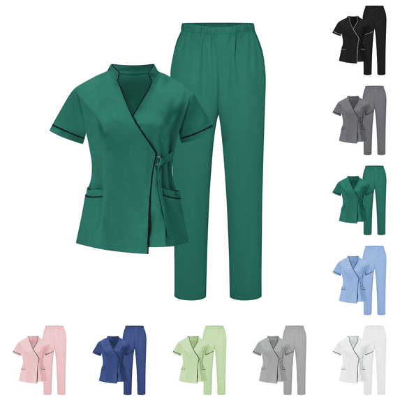 Stretchy Scrubs for Women Uniforms Set of Top & Pants Green L