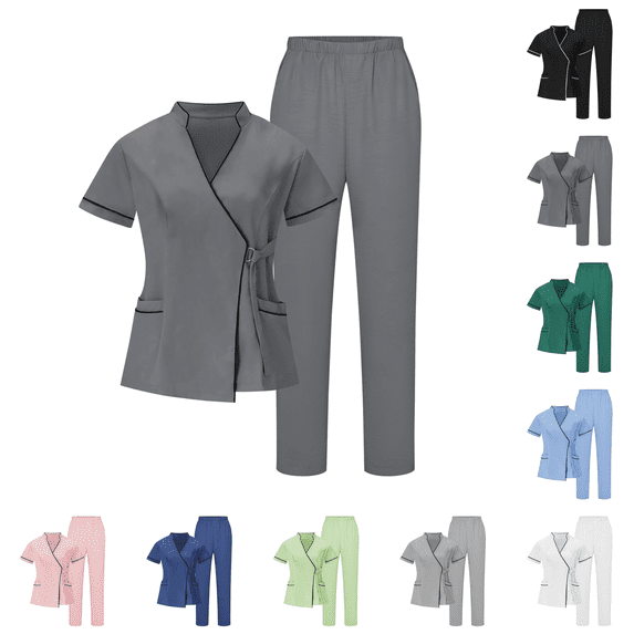 Stretchy Scrubs for Women Uniforms Set of Top & Pants Grey S