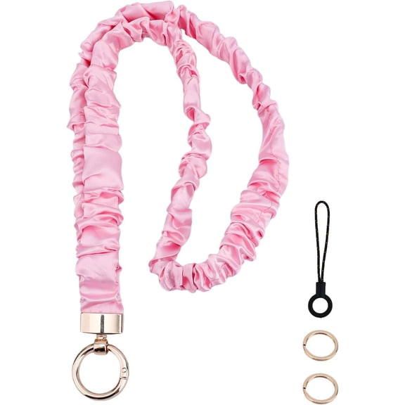 Stretchy Scrunchie Lanyard, Cute Scrunchy Lanyards with 2 Rings and 1 Mobile Phone Strap for ID Badges Bungee Elastic Breakaway Holder for Women Teacher ()