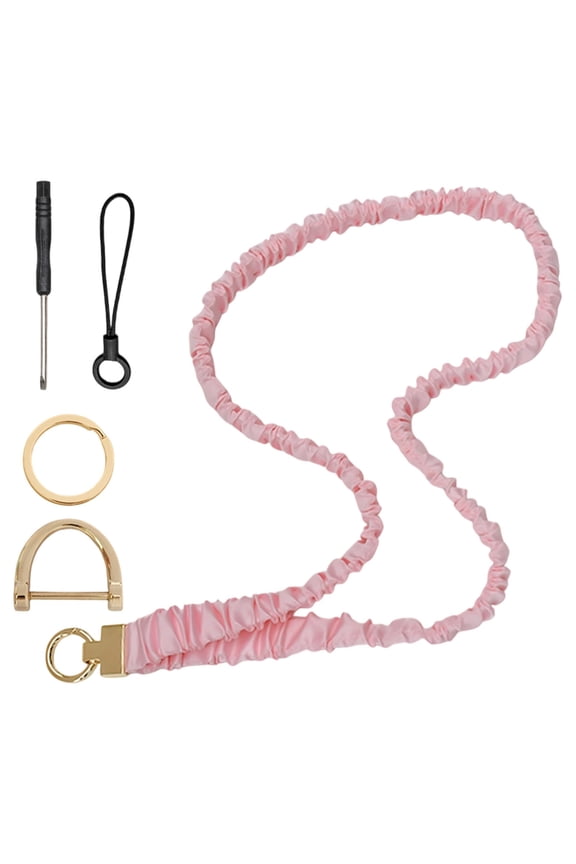 Stretchy Scrunchie Lanyard,Stretchy Scrunchie Lanyard for Id Badges & Keys, Neck Lanyard with Retractable Keychain,Long Neck Key Lanyard Straps for Women,Retractable Scrunchie Lanyard,(Pink,35.43 in)