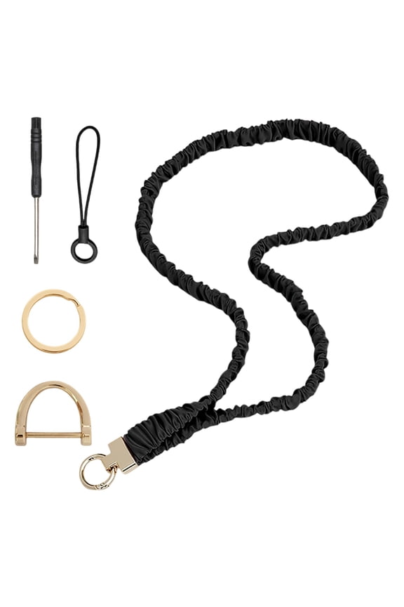 Stretchy Scrunchie Lanyard,Stretchy Scrunchie Lanyard for Id Badges & Keys, Neck Lanyard with Retractable Keychain,Long Neck Key Lanyard Straps for Women,Retractable Scrunchie Lanyard,(Black)