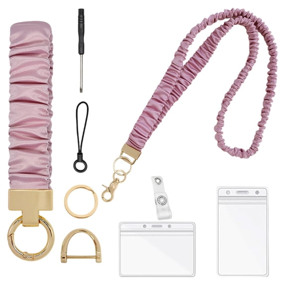 Stretchy Scrunchie Lanyards with ID Holder for ID Badges and Keys, Cute Neck Scrunchie Lanyard for Appreciation Gifts (Multicolor,Pure Color Style), 1Pc, Durable & Easy to Use(Purple,17x1")