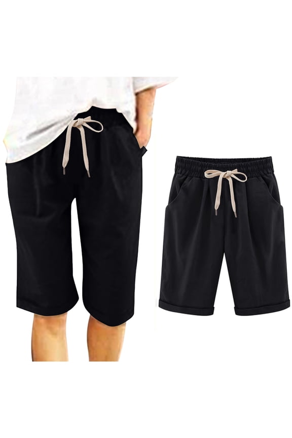 Stretchy Shorts for Women High Waisted Double Layered Pleats Hem Straight Leg Casual Pants Sports Loose Casual Fashion Pants Beach Vacation Trendy 2025 S-4XL