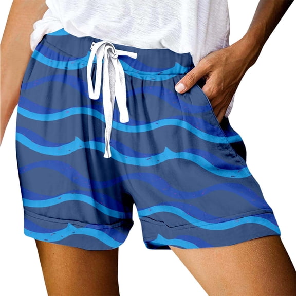 Stretchy Shorts for Women High Waisted Print Loose Lace Up Sports Summer Casual Beach Shorts with Pockets S-2XL