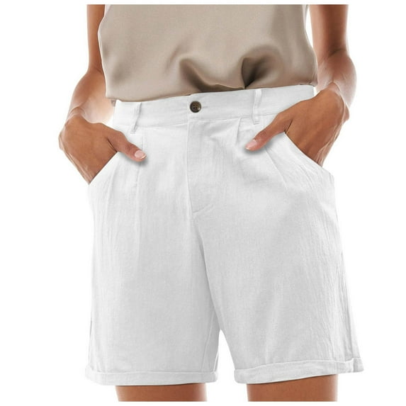 Stretchy Shorts for Women High Waisted Solid Cargo Pants Zipper Button Pleated Pants Casual Summer Jean Shorts with Pockets S-3XL