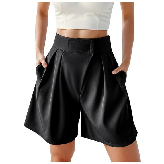Stretchy Shorts for Women Wide Leg Summer Casual A Line Loose High Waisted Short with Pockets S-2XL