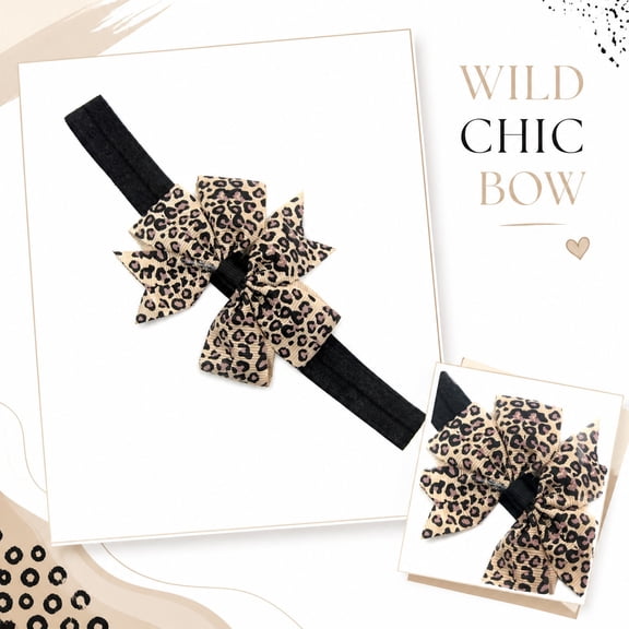 Stretchy Soft Leopard Bow Headbands with Hair Bows Nylon Head Wrap(Leopard Print 1PCS)