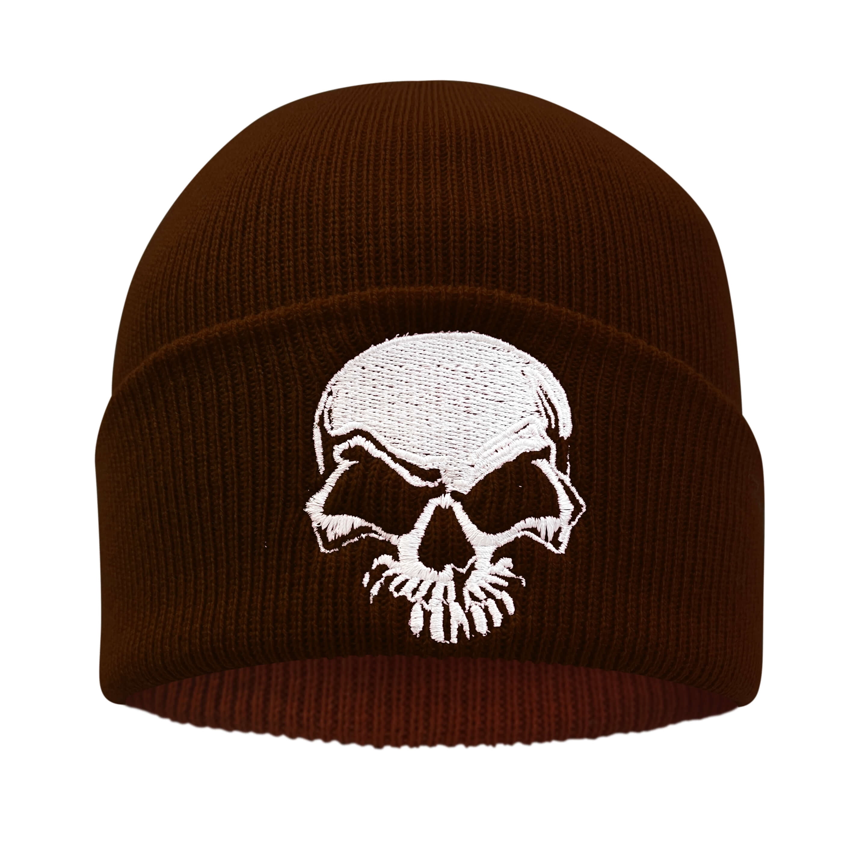 Stretchy Soft Unisex Adult Knited Beanie Hat With Multi-color Embroidered  Design Skull, Brown With White Skull