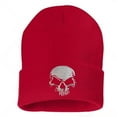 thumbnail image 1 of Stretchy Soft Unisex Adult Knited Beanie Hat With Multi-color Embroidered Design Skull, Red with White Skull, 1 of 6