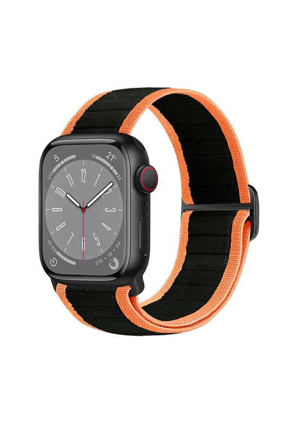 Stretchy Solo Loop Compatible for Apple Watch Band 38/40/41/42mm(Series11 10) for Women Men, Nylon Elastic Straps for iWatch SE 3/2/1 & Series 11/10/9/8/7/6/5/4/3/2/1, Black+Orange