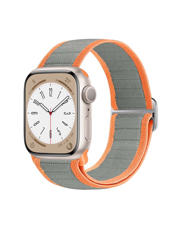 Stretchy Solo Loop Compatible for Apple Watch Band 38/40/41/42mm(Series11 10) for Women Men, Nylon Elastic Straps for iWatch SE 3/2/1 & Series 11/10/9/8/7/6/5/4/3/2/1, Gray+Orange