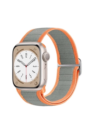 Stretchy Solo Loop Compatible for Apple Watch Band 38/40/41/42mm(Series11 10) for Women Men, Nylon Elastic Straps for iWatch SE 3/2/1 & Series 11/10/9/8/7/6/5/4/3/2/1, Gray+Orange