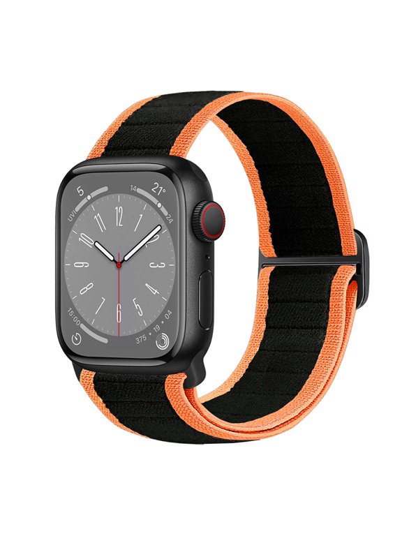Stretchy Solo Loop Compatible for Apple Watch Band 42(Series 1/2/3)/44/45/46/49mm for Women Men, Nylon Elastic Straps for iWatch Series 11 10 9 8 7 6 5 4 3 2 1 SE321 Ultra321, Black+Orange