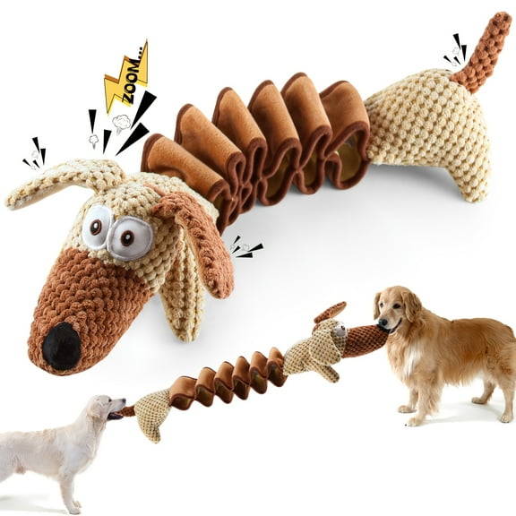 Stretchy Squeaky Plush Dog Toy with Crinkle - No Battery Chew Toy for All Breed Sizes, Durable Pull Play Design Dog Chew Toy for Aggressive