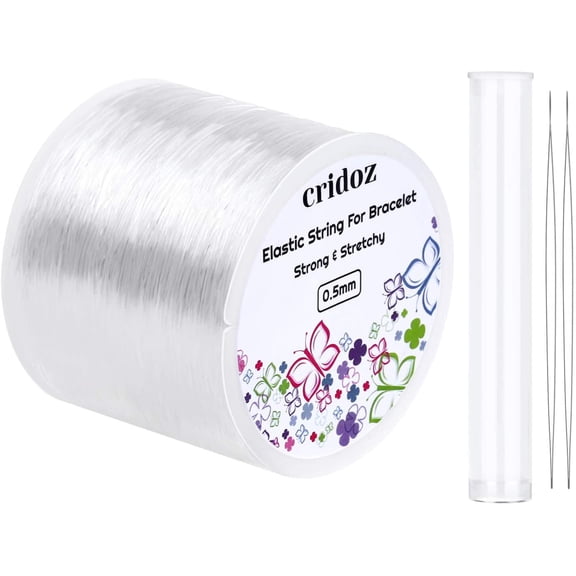Stretchy String for Bracelets, 0.5mm Clear Elastic String Stretch Cord Bracelet String with 2 Pcs Beading Needles for Seed Beads, Pony Beads, Bracelets and Jewelry Making