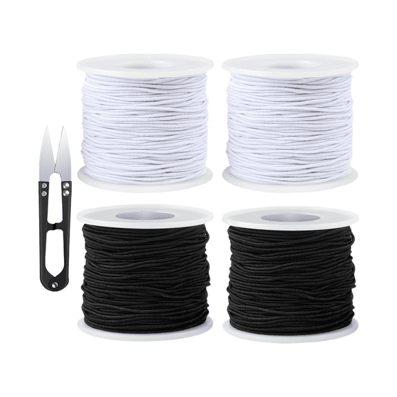 Stretchy String for Bracelets, 2 Rolls 0.8mm,1 mm,1.2mm,1.5mm,330 Feet Sturdy Elastic String Cord for Jewelry Making, Necklaces, Beading and Crafts (White Black (1.0mm))