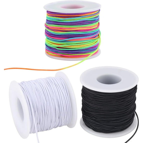 Stretchy String for Bracelets, 3 Rolls 1 mm 495 Feet Sturdy Elastic String Cord for Jewelry Making, Necklaces, Beading and Crafts (1.0mm Black&Wihte&Rainbow)