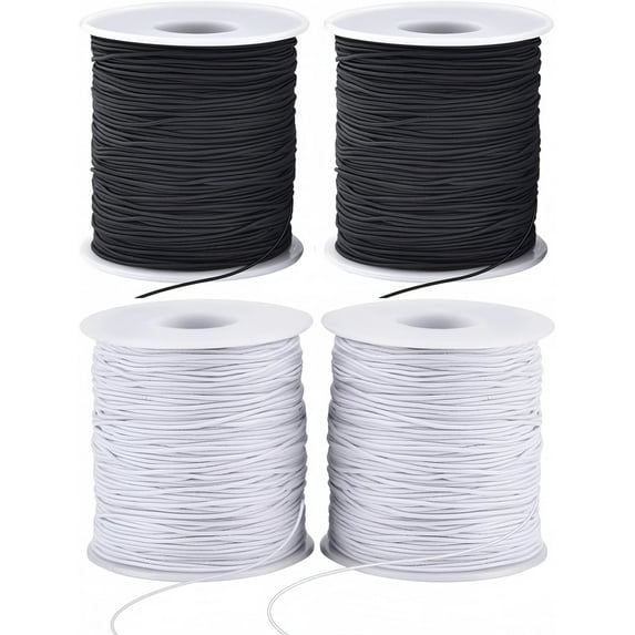Stretchy String for Bracelets, 4 Rolls 1 mm Sturdy Elastic String Elastic Cord for Jewelry Making, Necklaces, Beading (2 Black+ 2 White)