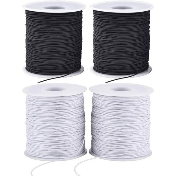 Stretchy String for Bracelets, 4 Rolls 1 mm Sturdy Elastic String Elastic Cord for Jewelry Making, Necklaces, Beading (2 Black+ 2 White)