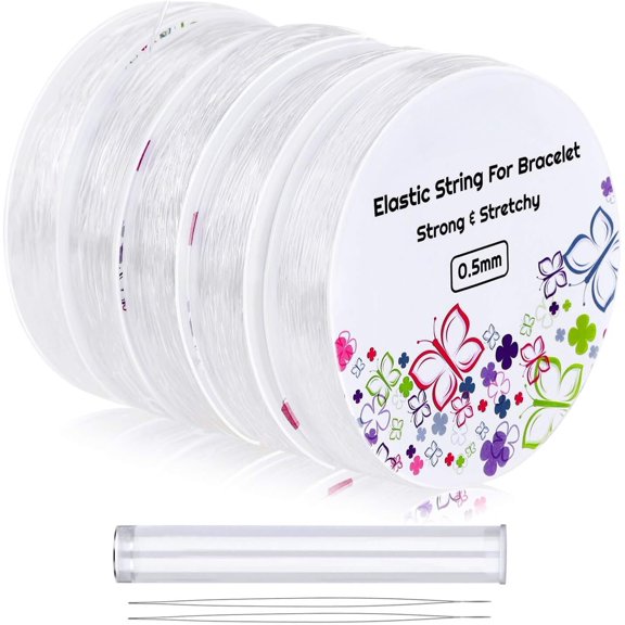 Stretchy String for Bracelets, 5 Rolls Clear Elastic String Stretch Cord Bead Bracelet String with 2 count Beading for Seed Beads, Pony Beads