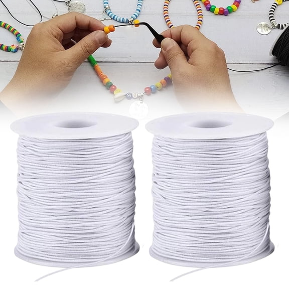 Stretchy String for Bracelets, DIY Craft Decoration, 4 Rolls 1 mm Sturdy Elastic String Elastic Cord for Jewelry Making Necklaces Beading (2 White)