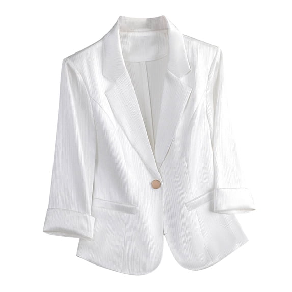 Stretchy Suit Jackets for Women 3/4 Sleeve Formal Work Business Jackets Button Down Open Front Fall Spring Outfits