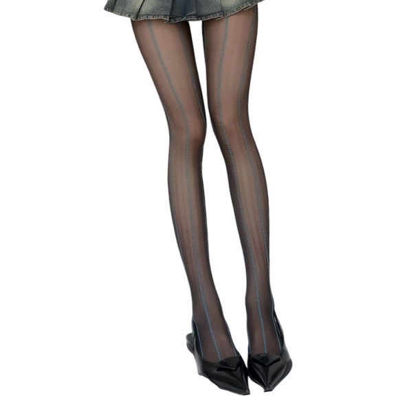 Stretchy Vertical Stripe Pattern Women's Pantyhose Tummy Support Sheer Tights