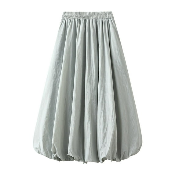 Stretchy Waist Bohemian Cotton Casual Half Skirt Ndbuld Holiday Gift Finder New High-waist Flower Skirt Lantern Skirt Skirt Mid-length A-line Skirt Mid-calf Skirt,Green