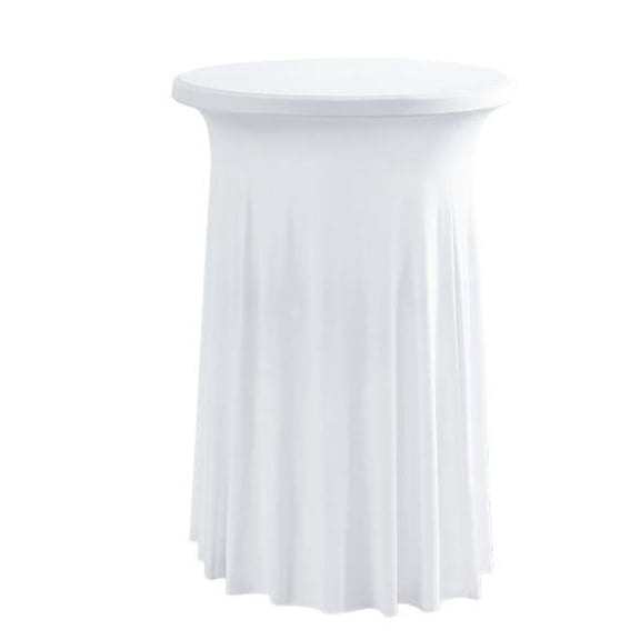 Stretchy White Cocktail Table Cover, Spandex Fitted Tablecloth with Wavy Drape