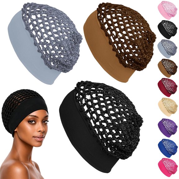 Stretchy Wide-Edge Sleeping Cap Set, 3-Piece Rayon Knit Snood Hair Cover Caps for Women, Soft Night Sleep Bonnet for Hair Protection