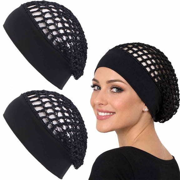 Stretchy Wide-Edge Sleeping Cap Set, Hair Sleeping Cap Crochet Hair Net Cap, Soft Breathable Sleep Bonnet for Hair Protection, Keeps Hair Secure During Night Sleeping