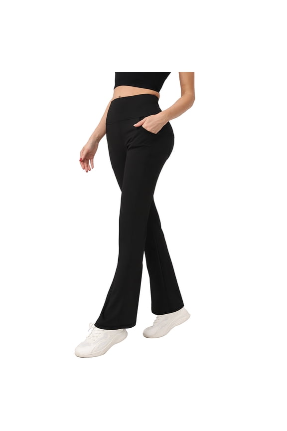 Stretchy Work Pants for Women Casual Yoga Dress Pants Boot Cut Wide Leg Leggings High Wasit Comfy Pants with Pockets Black XXL