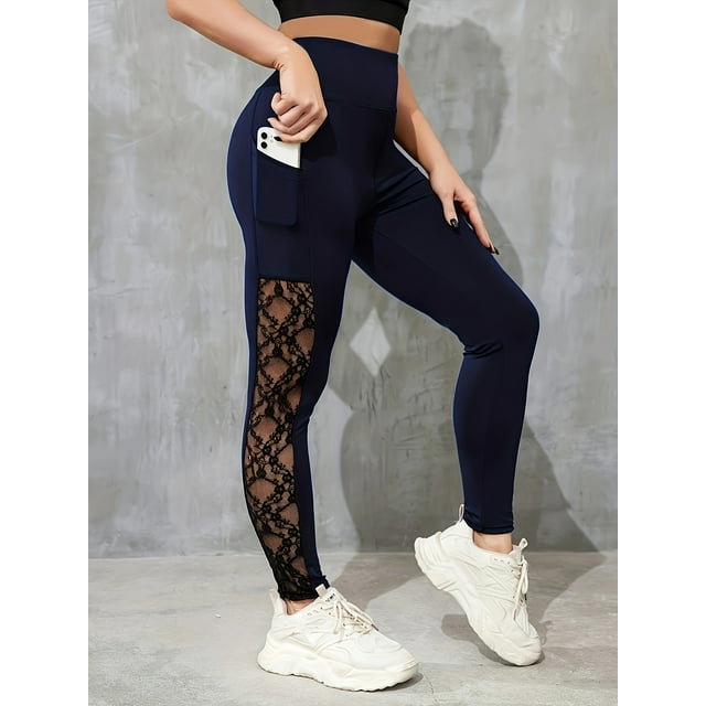 Stretchy Yoga Pants with Phone Pocket and Lace Comfortable and Stylish