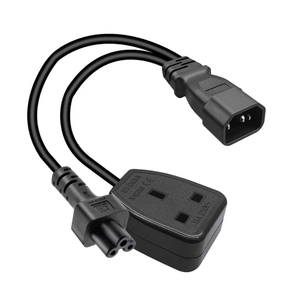 Strhowill 0.32M/1FT C14 TO C5+UK British socket Y Splitter Power Plug Cord,IEC320 C14 TO British standard socket and C5 3 holes Power conversion cable