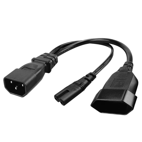 Strhowill 0.32M/1FT C14 TO C7+EU4.0MM Y Splitter Power Plug CordIEC 320 C14 Male to C7 & European standard socket 2 round holes Female AC Conversion Cable