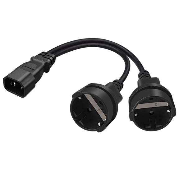 Strhowill 0.32M/1FT C14 TO Double German standard socket Y Splitter Power Plug CordIEC320 C14 TO European standard round jack 4.8MM interface Power conversion line