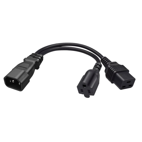 Strhowill 0.32M/1FT C14 TO C19+5-15R Y Splitter Power Plug Cord，C14 Extension conversion PDU/UPS C19 16A + US standard socket 3 holes Power cord