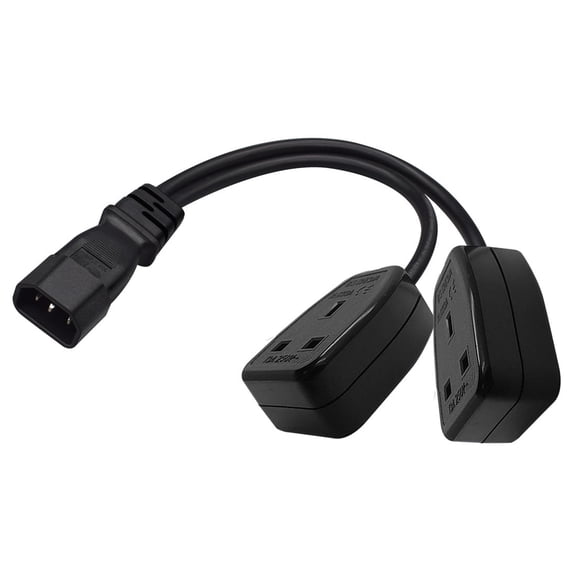 Strhowill 0.32M/1FT C14 TO Dual British standard socket Y Splitter Power Plug CordThe C14 plug extends to a dual British standard socket Power cord