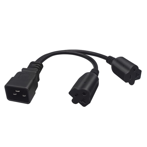 Strhowill 0.32M/1FT C20 TO Dual 5-20R US socket Y Splitter Power PlugC20 plug extends dual US standard 3-hole 20A socket Power supply split cable