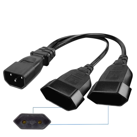Strhowill  0.32M/1FT IEC320 C14 TO Dual European standard 2 round hole socket Y Splitter Power Plug Cord C14 TO European standard 4.0MM round hole power cable
