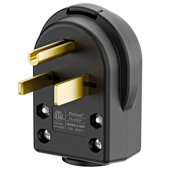 Strhowill 1 pcs NEMA 6-50P Straight Blade Male Plug, 50A 250V 2P3W Grounding Electrical Connector, Heavy Duty Hardwiring Replacement Plug, Black