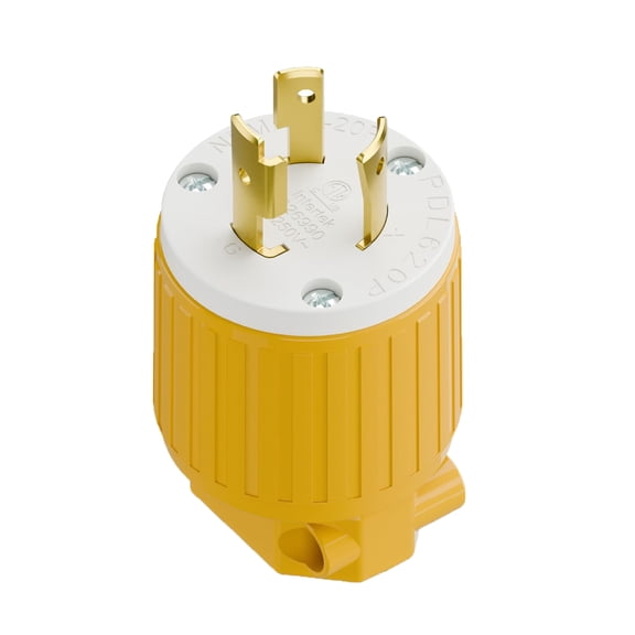 Strhowill 1 pcs NEMA L6-20P Straight Male Twist Lock Plug, 20A 250V Self-Wiring Assembly Plug, Yellow & White, Industrial Power Cord Replacement