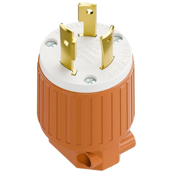 Strhowill 1 pcs NEMA L7-30P Twist Lock Male Plug, 30 Amp 277V Straight Locking Plug,Field Wireable Assembly Plug for Commercial Lighting,Industrial Power Equipment,orange & white