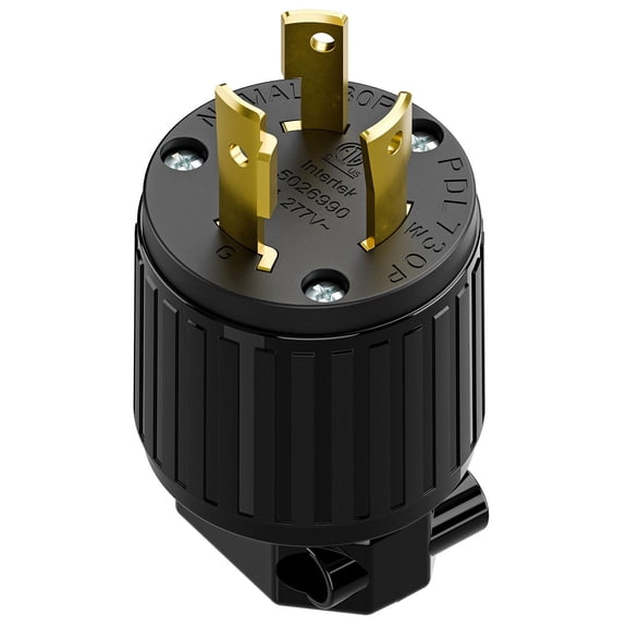 Strhowill 1 pcs NEMA L7-30P Twist Lock Male Plug, 30 Amp 277V Straight Locking Plug,Field Wireable Assembly Plug for Commercial Lighting,Industrial Power Equipment,black