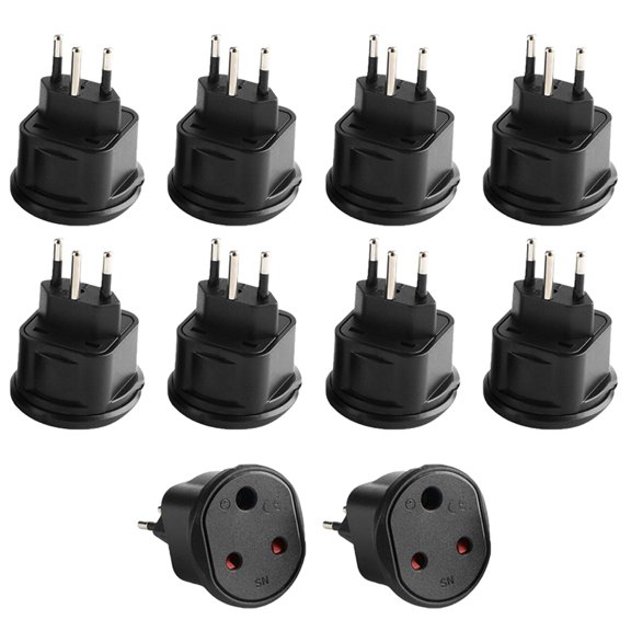 Strhowill 10 Pack Black SN-11A-1 Swiss Standard 3 Pin Male Plug to Small South African Standard Socket Travel Power Adapter, Switzerland Type J Plug Adaptor